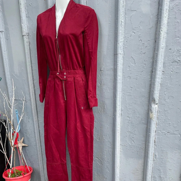 Rick Owens DRK SHDW  Tuta Maroon Cotton Twill Jumpsuit, Size XS - Picture 5 of 16
